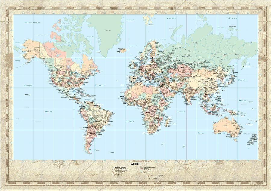 World Map Digital Art - Huge Hi Res Mercator Projection Political World Map   by Serge Averbukh