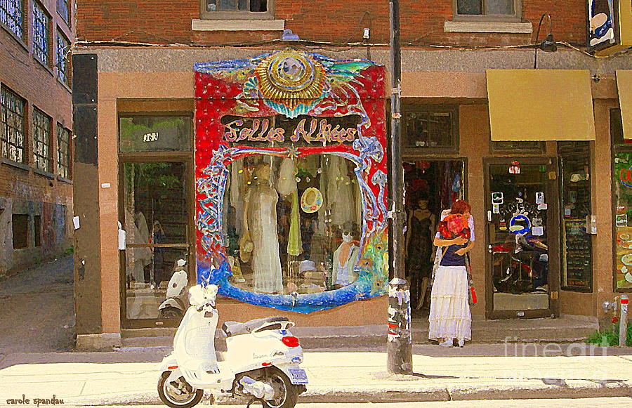 Hugs At Les Folles Allies Vintage Couture Friperie Farewell Goodbye Mont Royal City Scene C Spandau  Painting by Carole Spandau