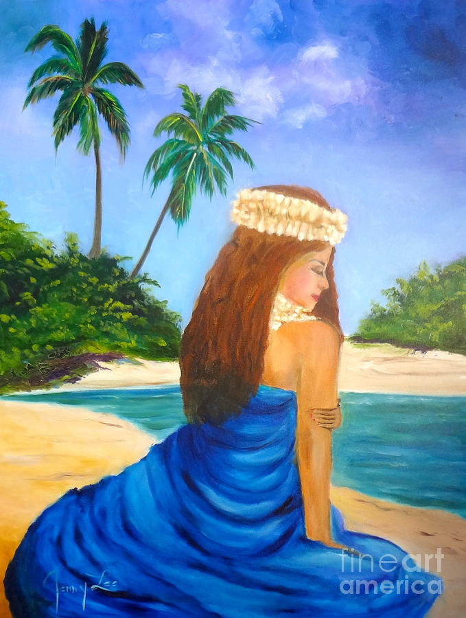 Hula Girl On The Beach Painting by Jenny Lee