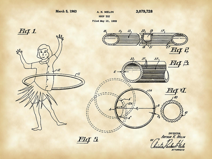Hula Hoop Patent 1959 - Vintage Digital Art by Stephen Younts - Pixels