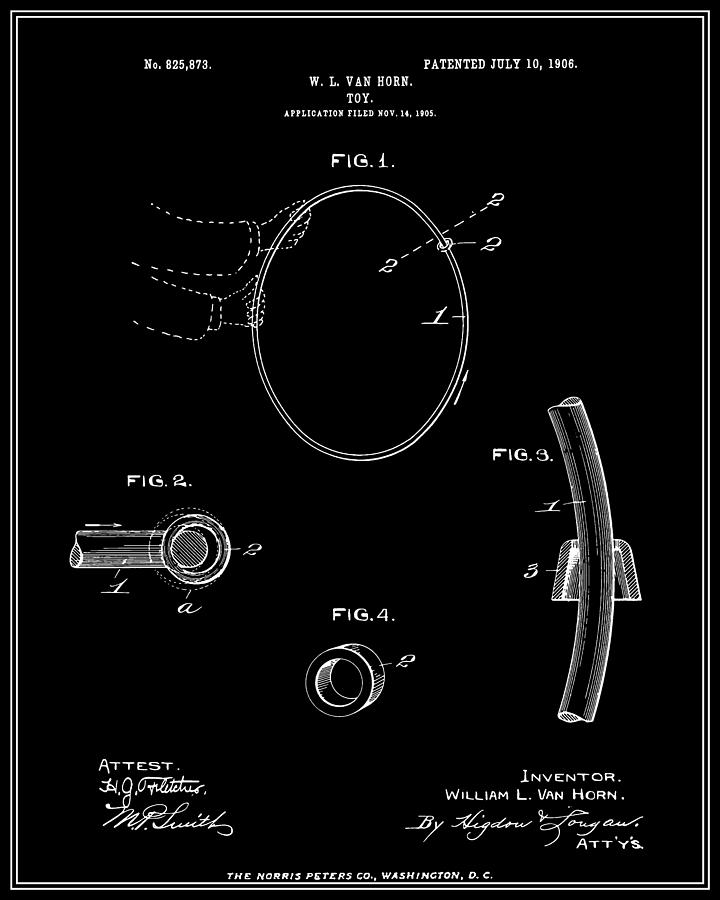 Vintage Digital Art - Hula Hoop Patent - Black by Finlay McNevin