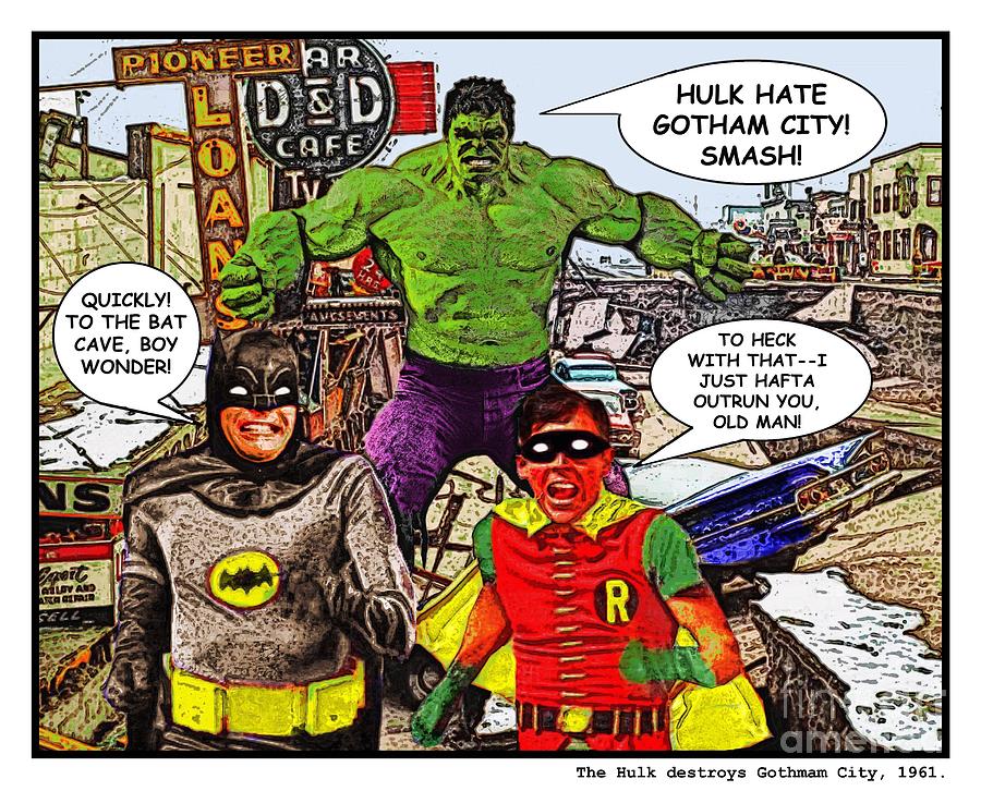 Hulk destroys Gotham City 1961 Digital Art by David Caldevilla