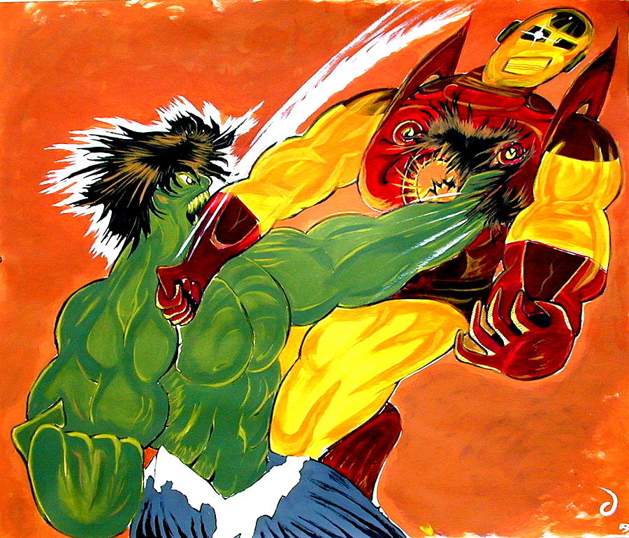 Iron Man Movie Painting - HULK vs IRON MAN  by Jazzboy 
