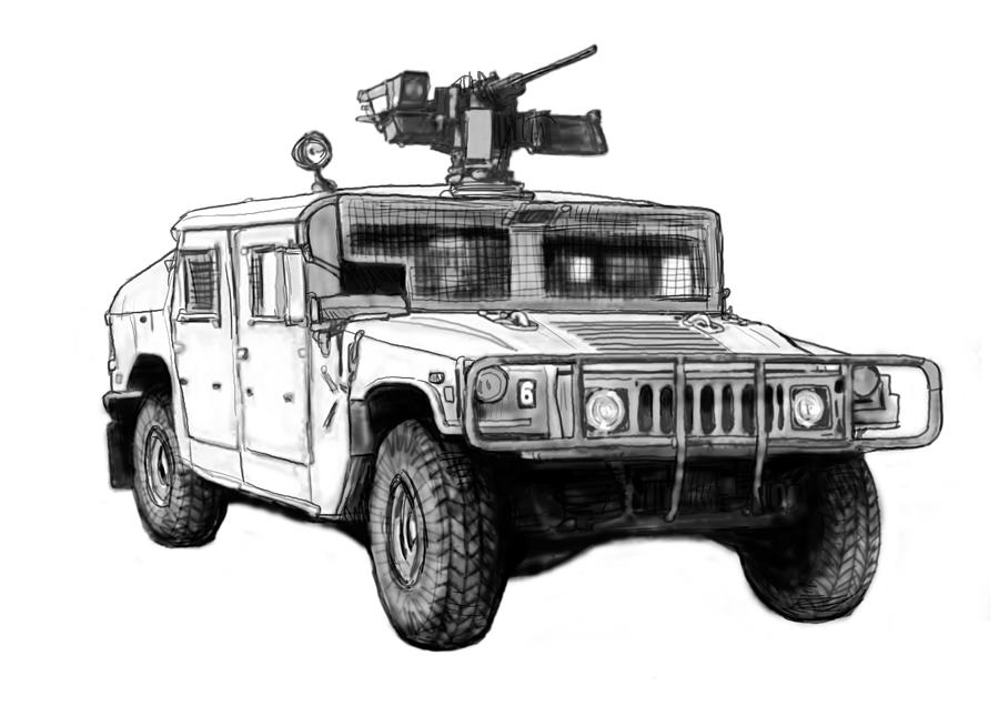 Portrait Painting - Hummer US army car drawing art poster by Kim Wang
