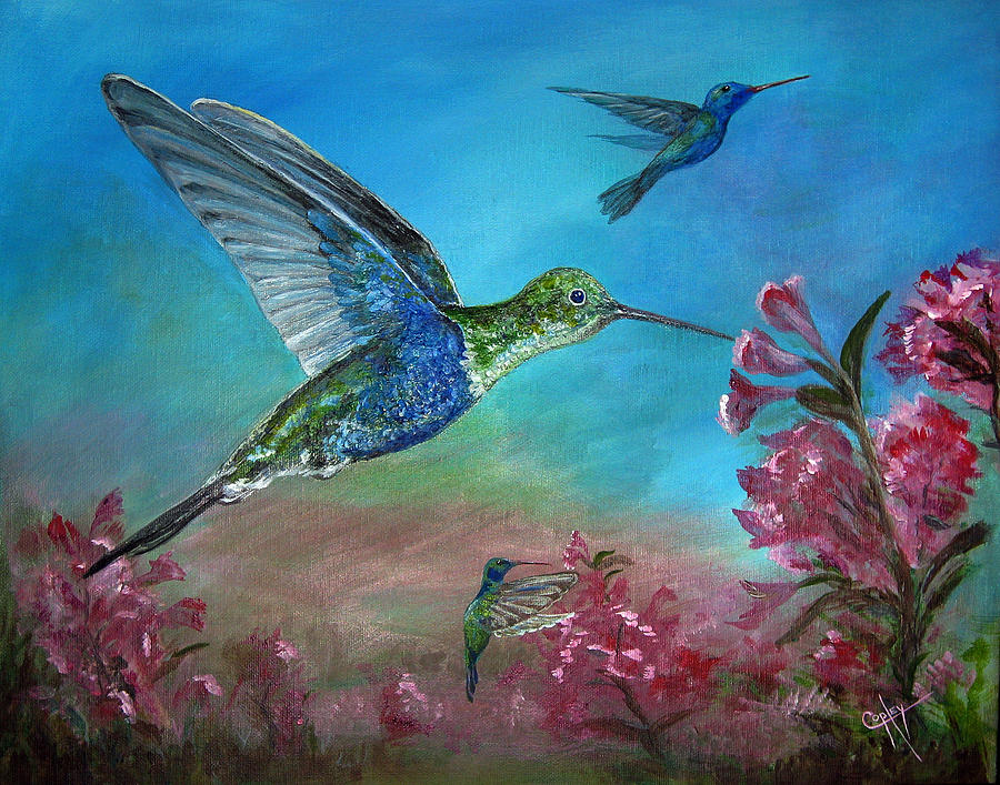 Hummers for a friend Painting by Karen Copley | Fine Art America