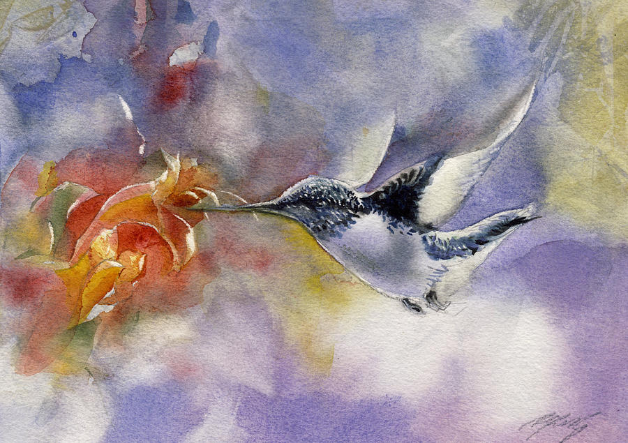 Humming Bird In Flight Painting by Alfred Ng