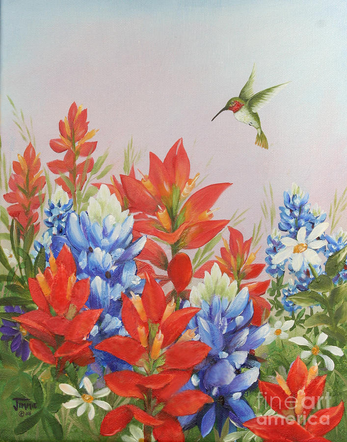 Humming Bird in Wildflowers Painting by Jimmie Bartlett