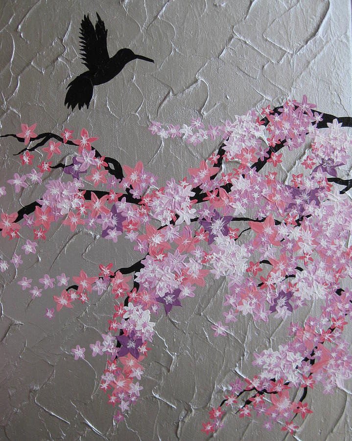 Humming Bird With Cherry Blossom Painting