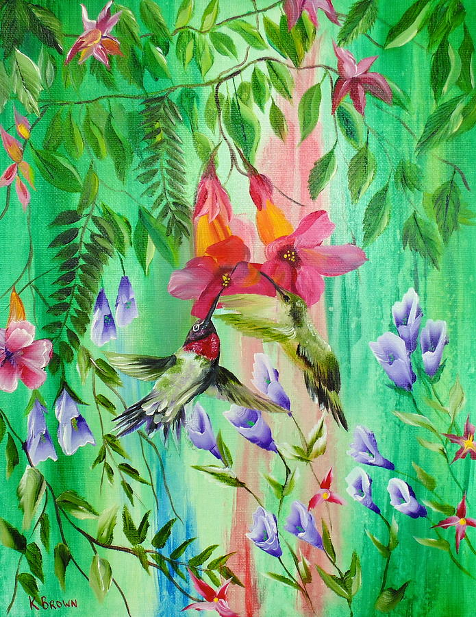 Humming Birds Feeding Painting by Kevin  Brown