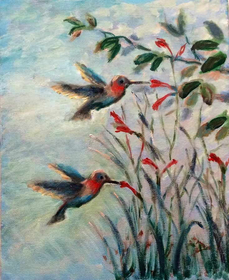 Hummingbirds Painting by Laila Awad Jamaleldin