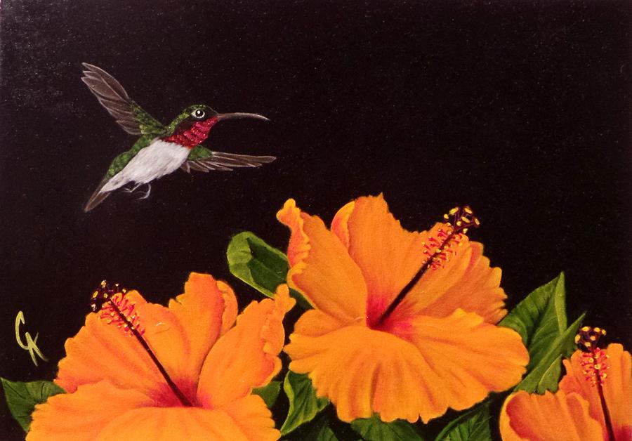 Hummingbird an Hibiscus Painting by Carol Avants