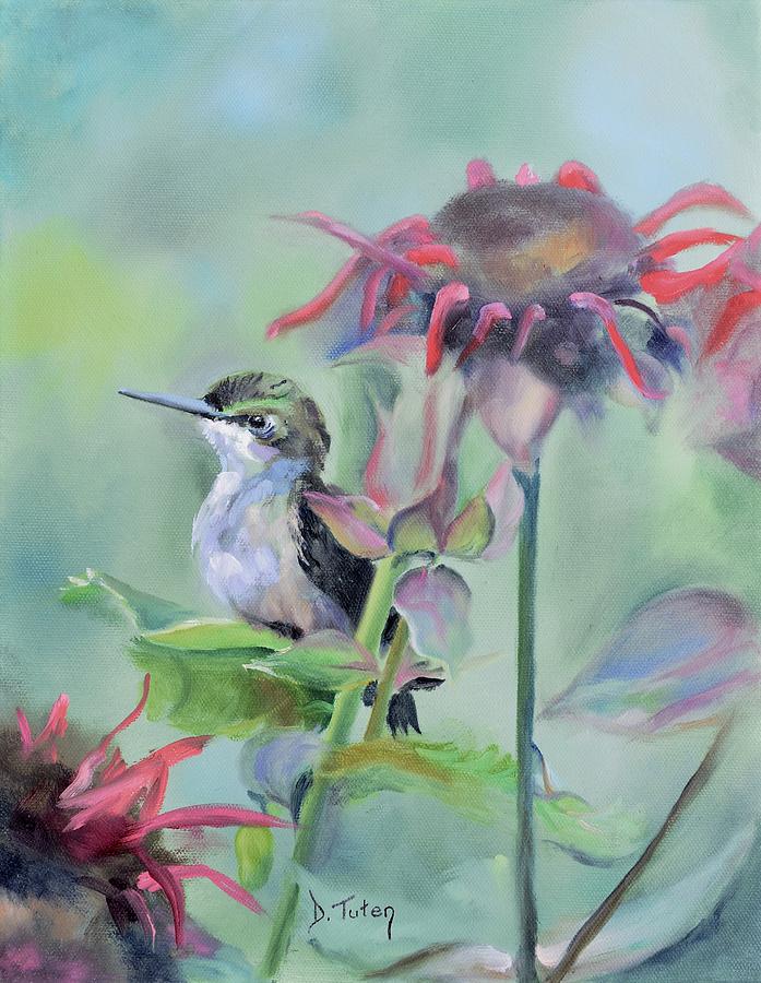 Hummingbird and Coneflowers Painting by Donna Tuten