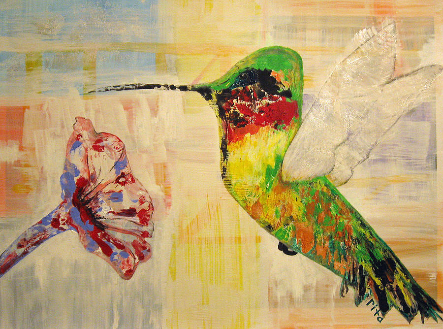 Hummingbird Painting - Hummingbird and Flower by Rita Omark
