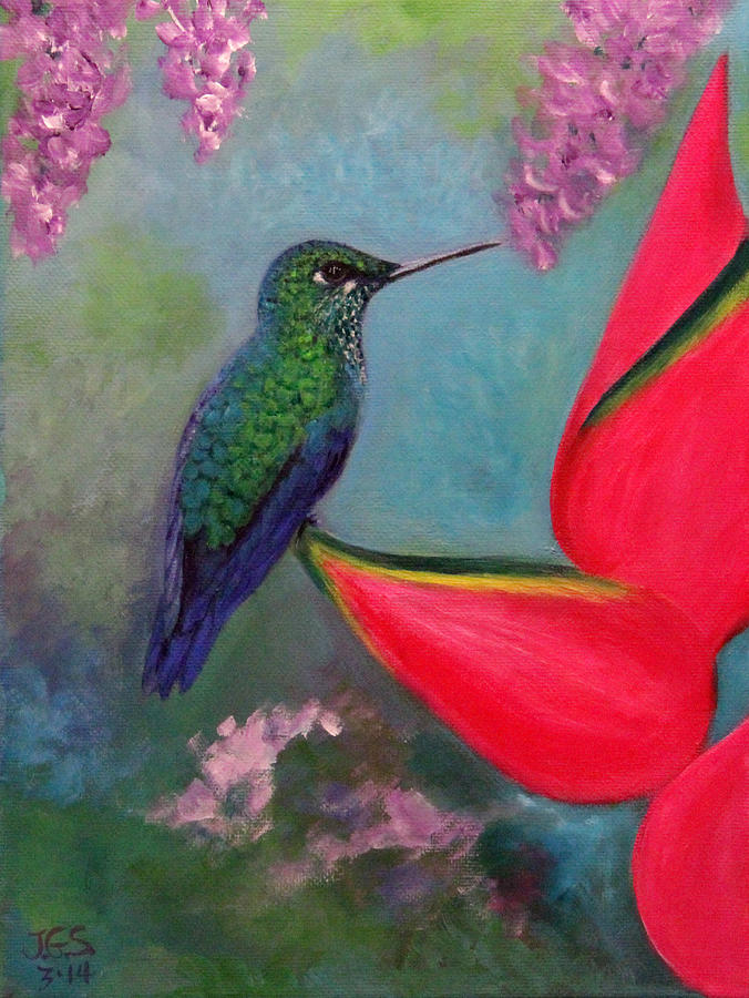Hummingbird and Heliconia Painting by Janet Greer Sammons