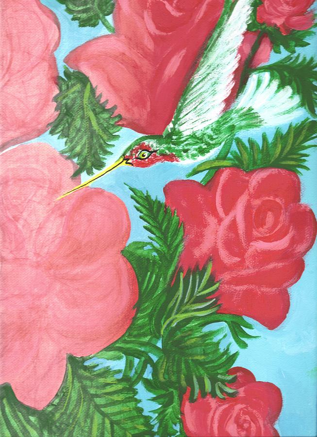Wildlife Painting - Hummingbird and Roses by Richard Erickson