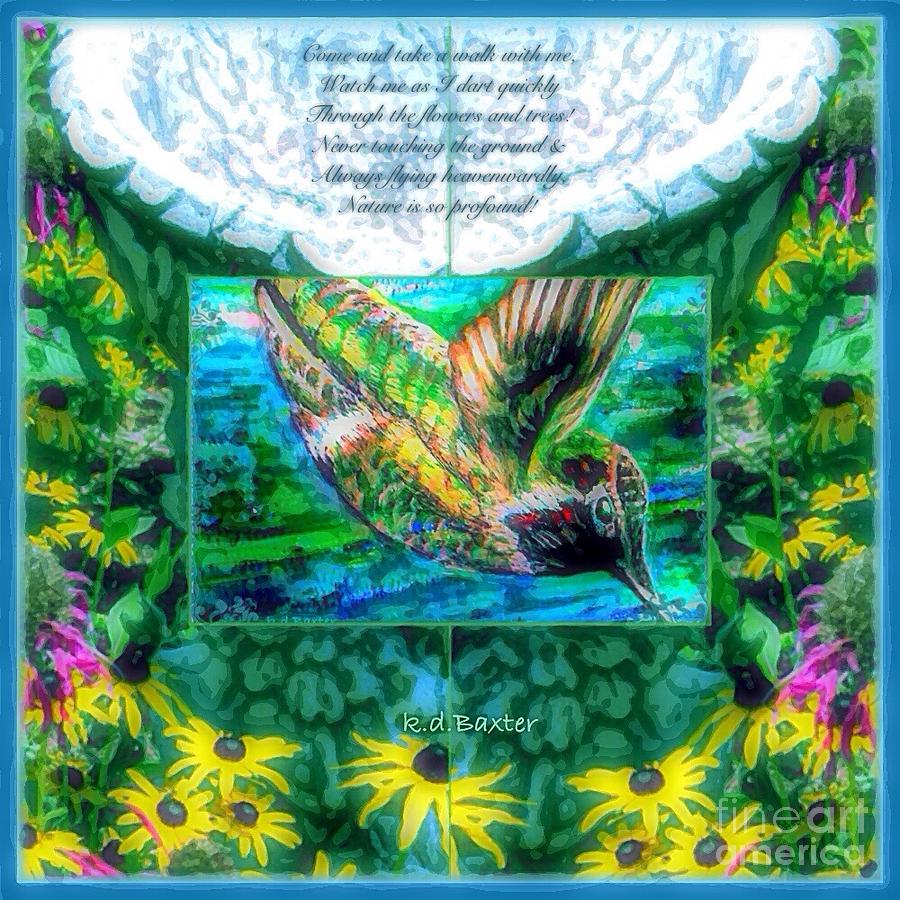 Hummingbird Birdbath with Poem Painting by Kimberlee Baxter