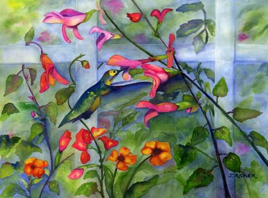 Flower Painting - Hummingbird Dance by Jane Ricker