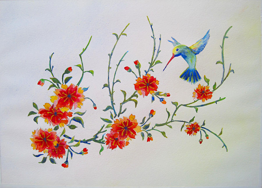 Hummingbird Painting - Hummingbird Delight by Corynne Hilbert