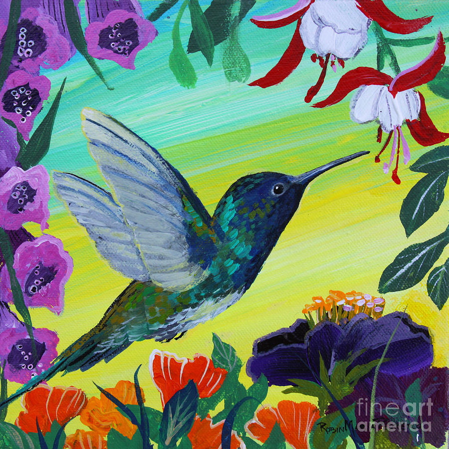 Hummingbird Gathering Nectar Painting by Robin Pedrero