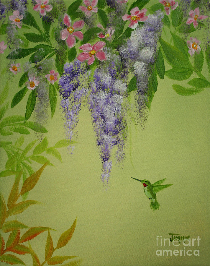 Hummingbird in the Garden Painting by Jimmie Bartlett