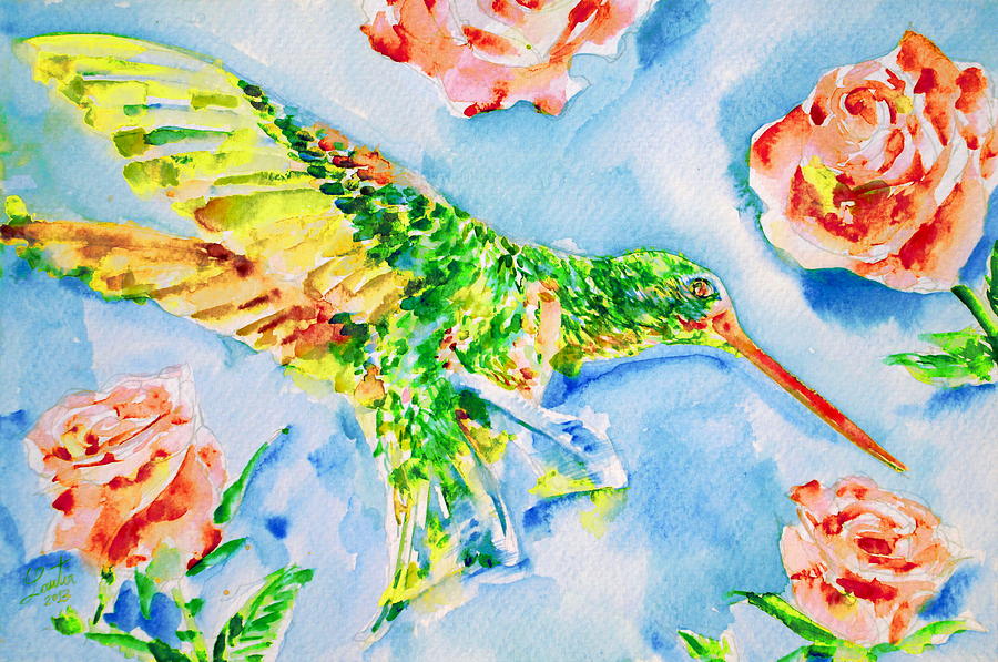 HUMMINGBIRD in the ROSES Painting by Fabrizio Cassetta