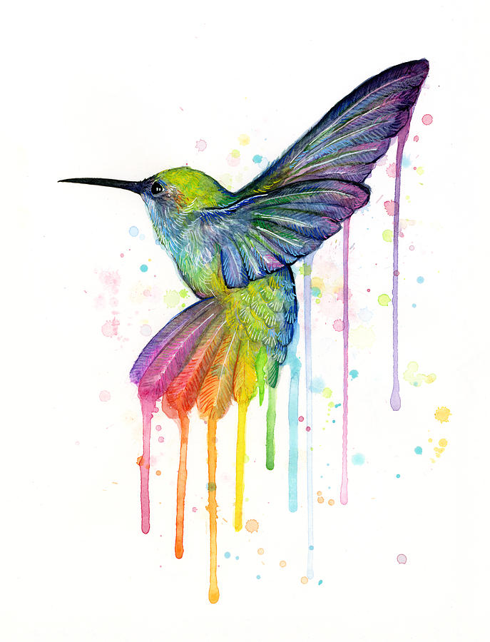 Hummingbird Painting - Hummingbird of Watercolor Rainbow by Olga Shvartsur