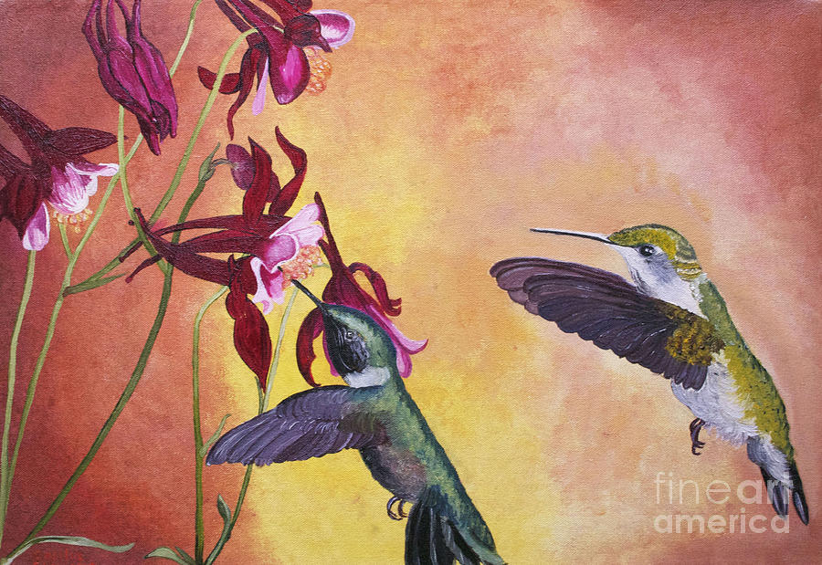 Hummingbirds In Flight Painting By Cecilia Stevens - Fine Art America