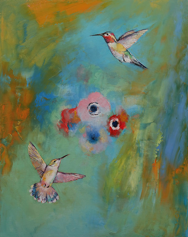 Two Hummingbirds Painting by Michael Creese