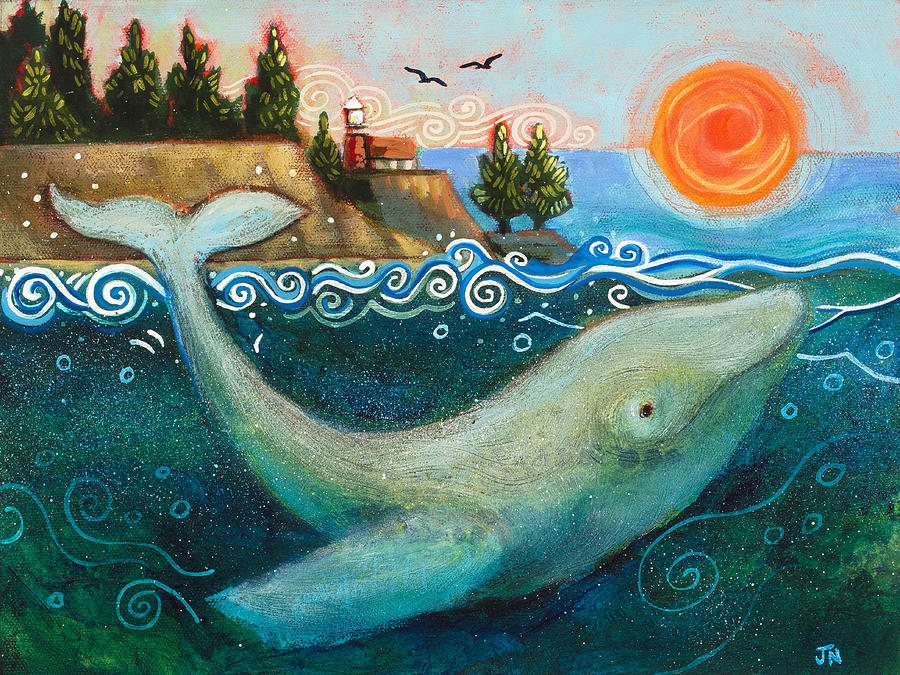 Sunset Painting - Humpback Whales in Santa Cruz by Jen Norton