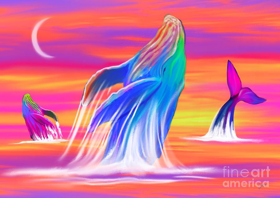Humpback Whales Sunset Painting by Nick Gustafson