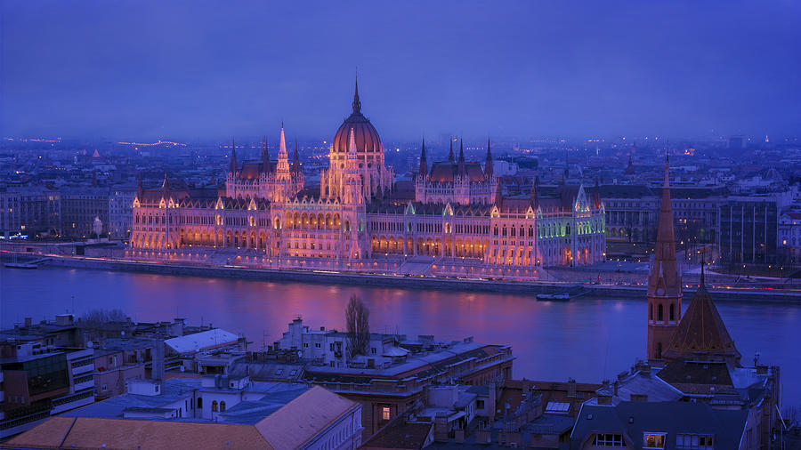 Hungarian Parliament First Evening Light Photograph by Joan Carroll