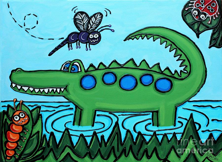 Happy Green Gator Painting by Cynthia Snyder