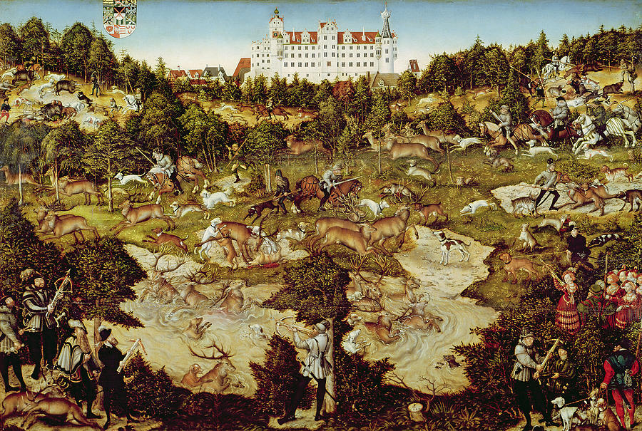 Deer Photograph - Hunt In Honour Of The Emperor Charles V Near Hartenfels Castle, Torgau, 1544 Oil On Panel See by Lucas, the Elder Cranach