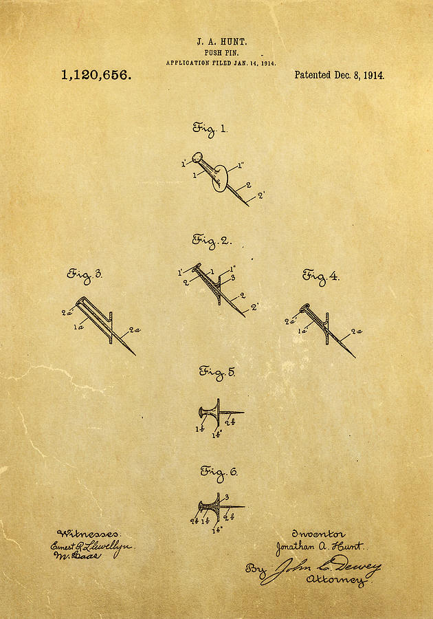 Tool Photograph - Hunt Push Pin Patent Art 1914 by Ian Monk
