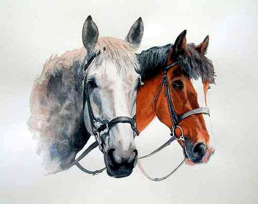 Hunter Horses Portrait  Painting by Olde Time  Mercantile