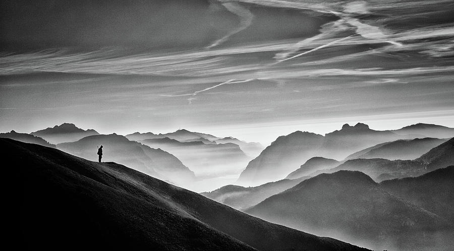 Hunter Photograph - Hunter In The Fog Bw by Vito Guarino