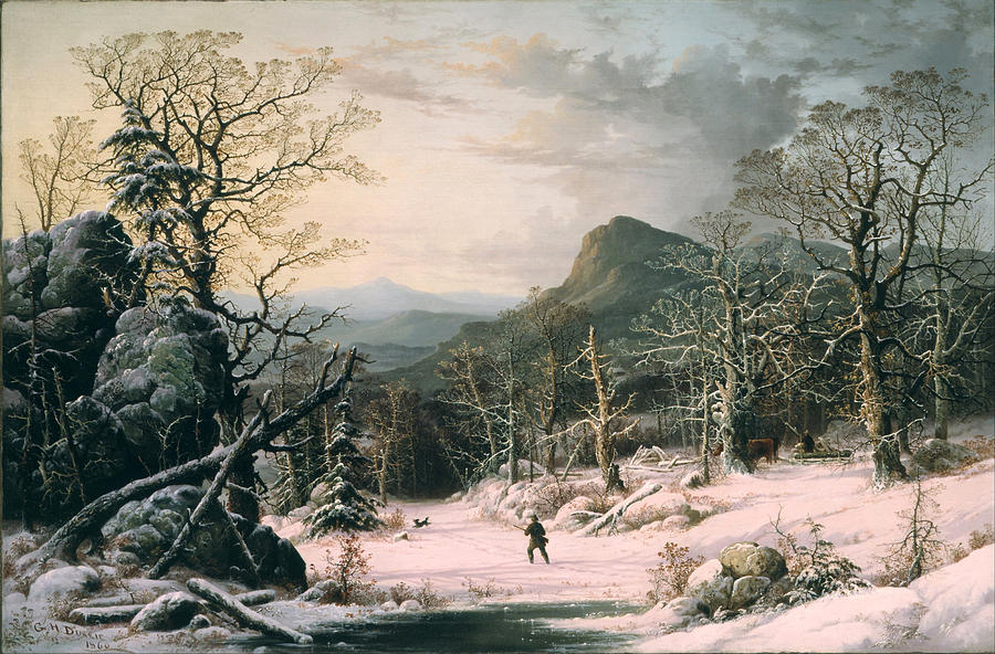Hunter in Winter Wood Painting by George Henry Durrie