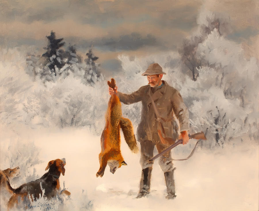 Dog Painting - Hunter Praising His Companions by Mountain Dreams