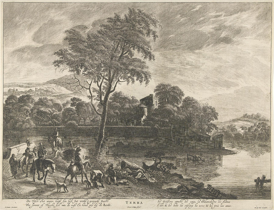 Hunters On Horseback Riding On A Road, Some Of Them Rest Drawing by ...