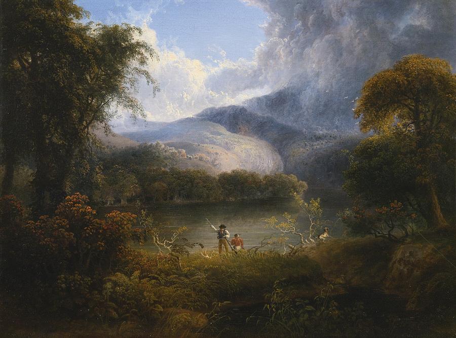 Hunters With A Dog In A Landscape Painting by Celestial Images