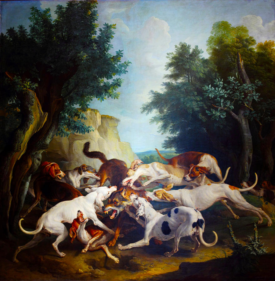 HOUNDS DOGS OF LOUIS XV PAINTING BY ALEXANDRE FRANCOIS DESPORTES REPRO 