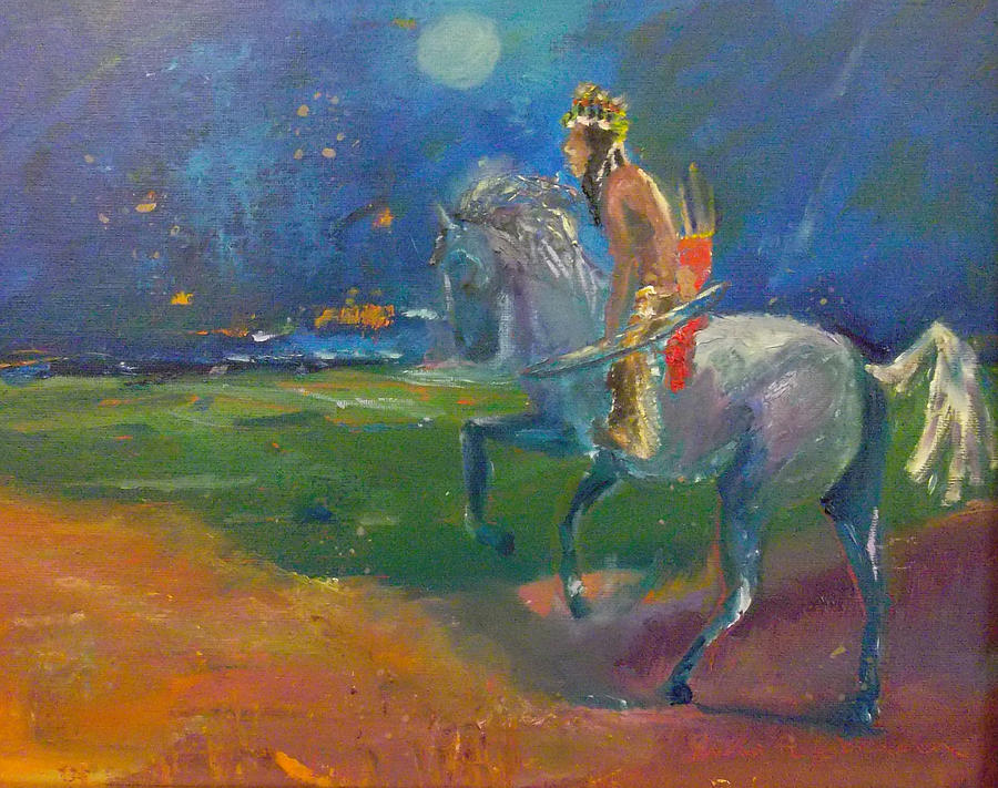 Hunting Moon Pow Wow Painting by Susan  Esbensen