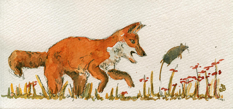 Flower Painting - Hunting red baby fox by Juan  Bosco