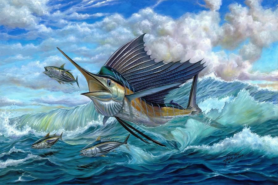 Small Tuna Painting - Hunting Sail by Terry Fox