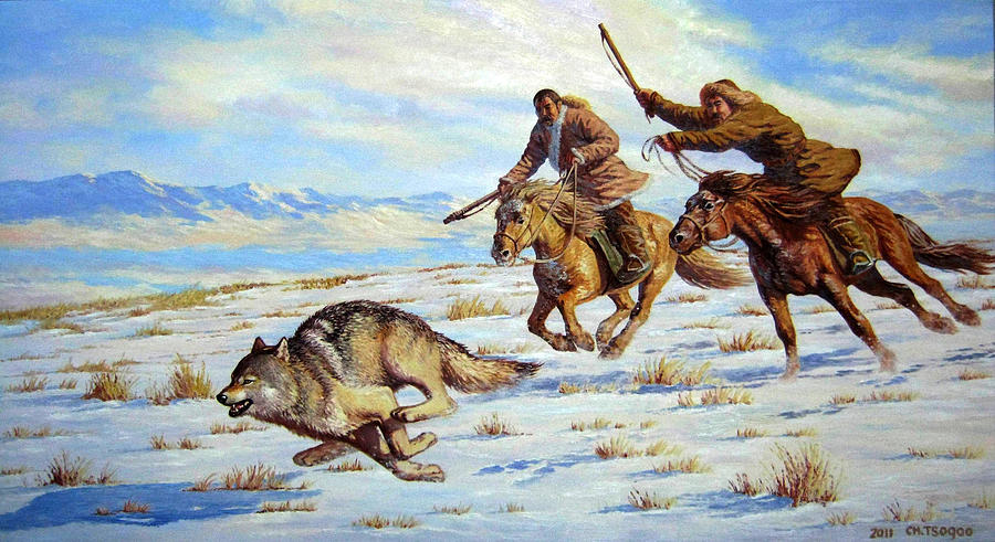 Hunting the wolf Painting by Tsogbayar Chuluunbaatar - Fine Art America