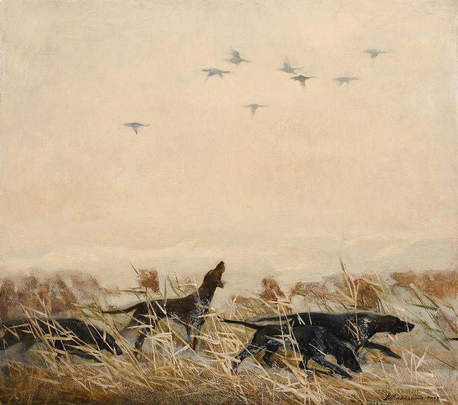 Dog Painting - Hunting by Victoria Kharchenko