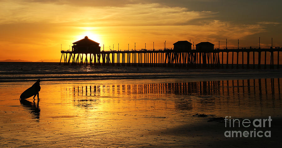 Huntington Beach Pier and Surfer Photograph by Clare VanderVeen