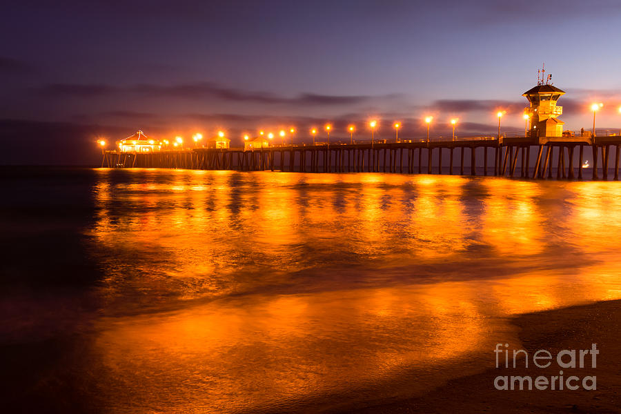 Huntington Beach Pier at Night Photograph by Paul Velgos
