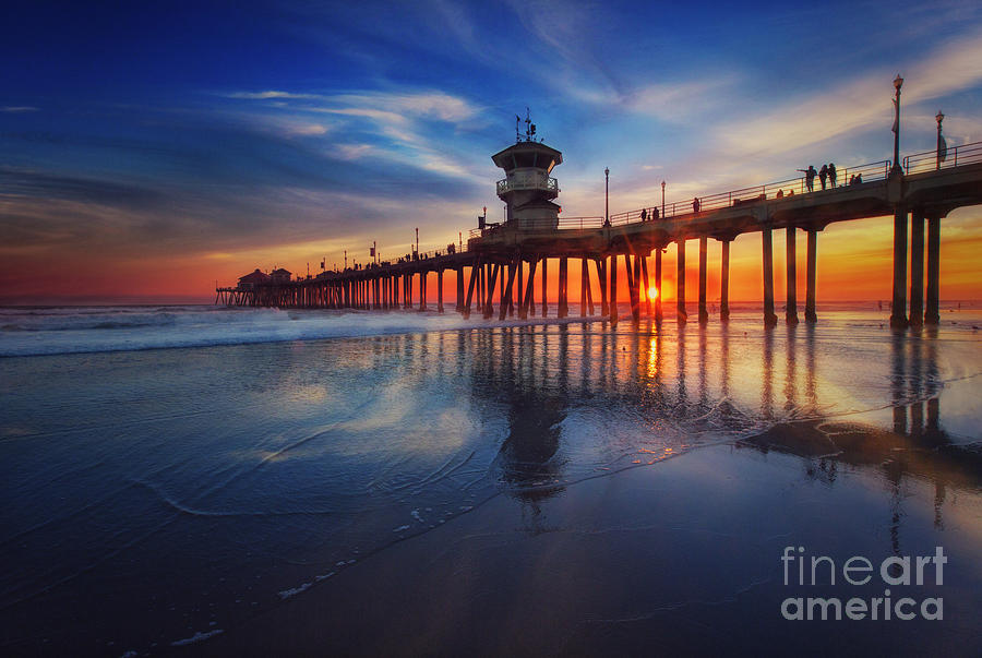Sunset Photograph - Huntington Beach Pier at Sunset by Susan Gary