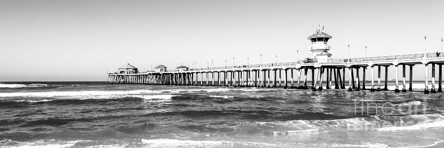 Huntington Beach Pier Black and White Panorama Photograph by Paul Velgos